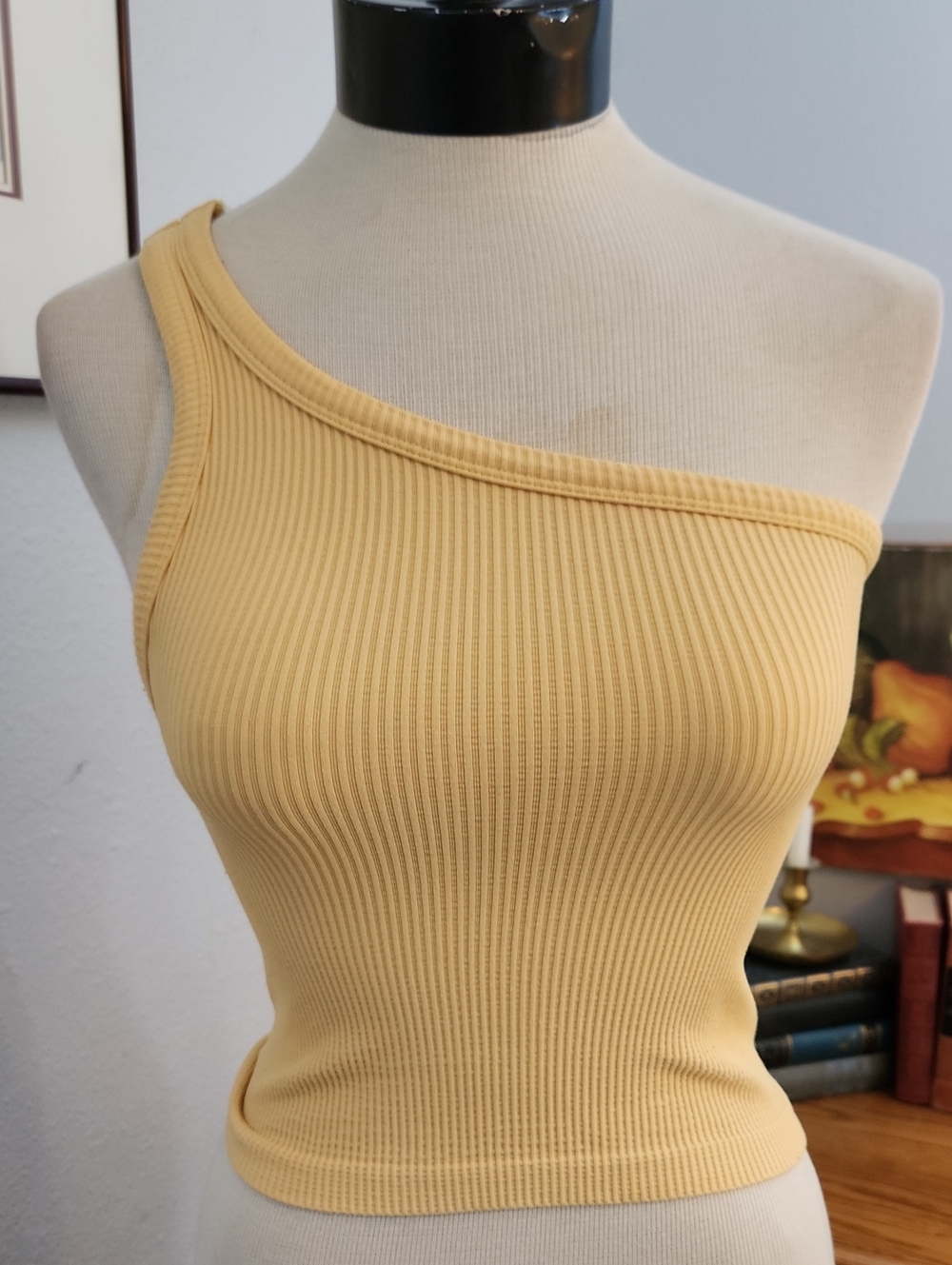 Nikibiki One-Shoulder Ribbed Tank Top Made In Usa Vintage Crop Top Yellow